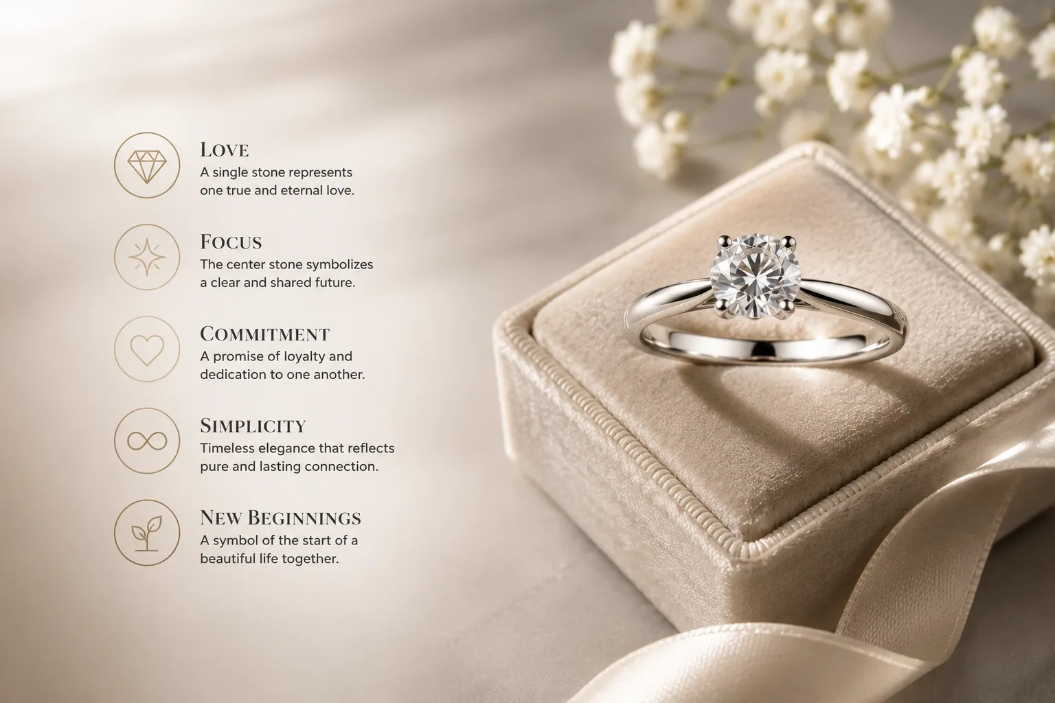 Elegant solitaire diamond engagement ring representing eternal love and commitment.