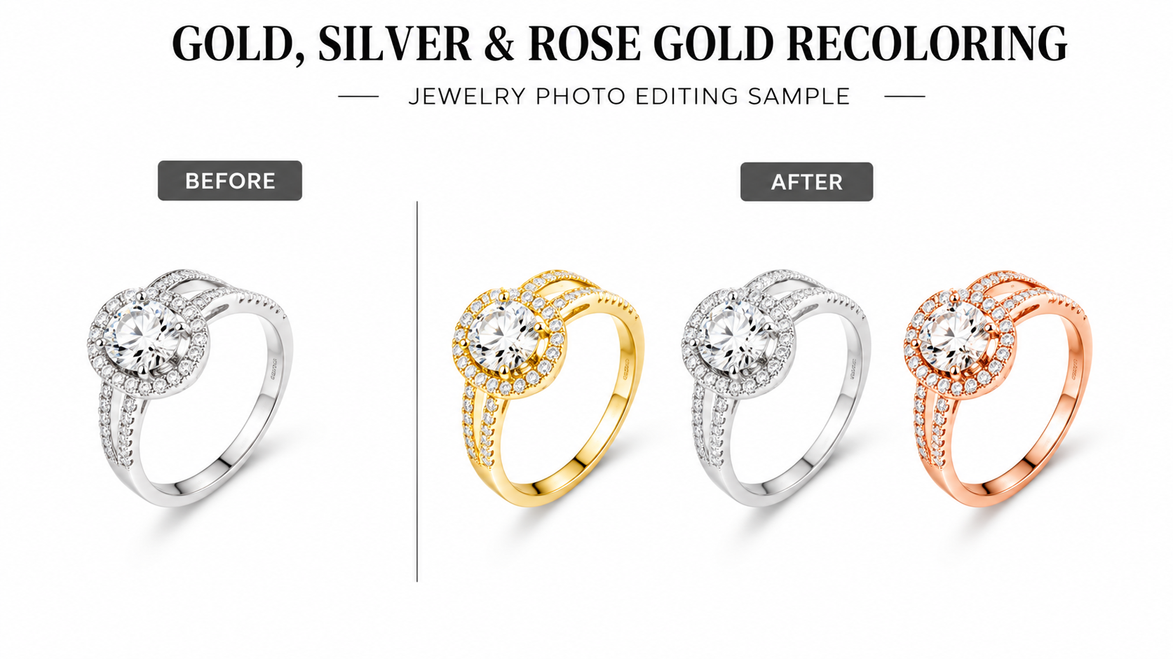 Gold, Silver and Rose Gold Recoloring — professional jewelry photo editing samples